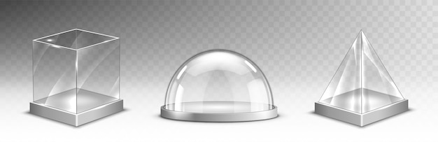 Free Vector realistic glass cube, pyramid, dome, christmas set