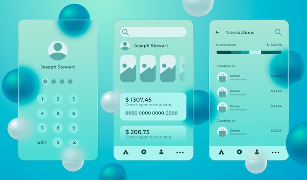 Realistic glassmorphism mobile app template