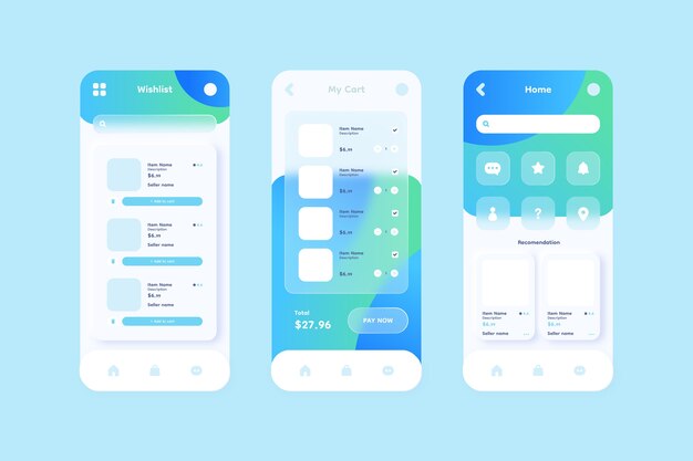 Realistic glassmorphism mobile app template