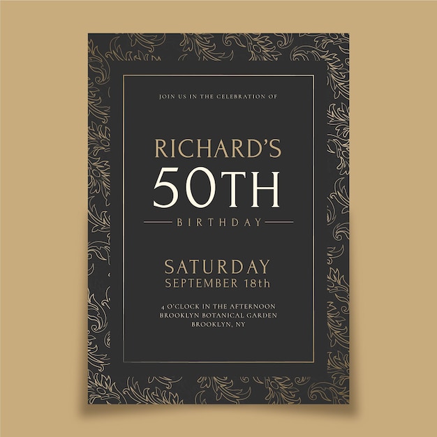 Realistic golden luxury birthday invitation