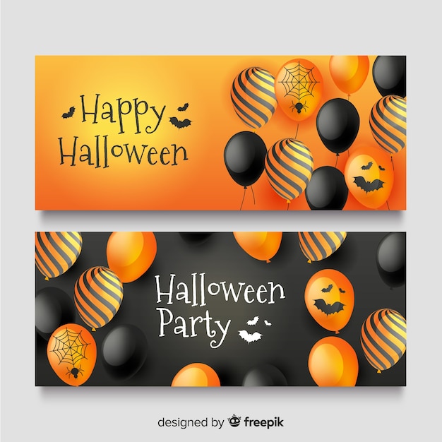 Free vector realistic halloween banners with cute balloons