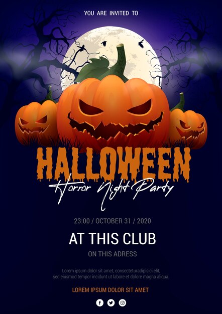 Realistic halloween party poster template