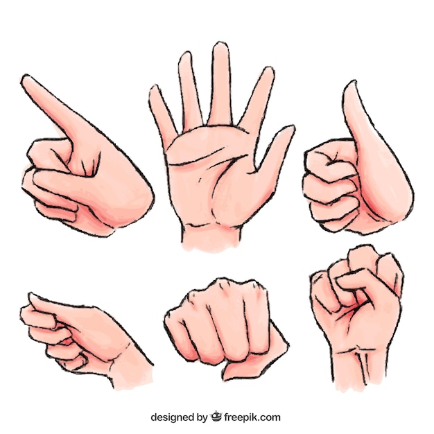 Free vector realistic hands pack with watercolor effects