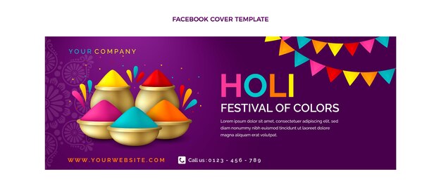 Realistic holi social media cover template