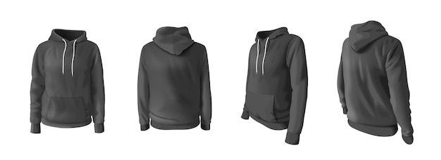 Free Vector realistic hoodie and hooded sweatshirts mockup set in black color isolated vector illustration