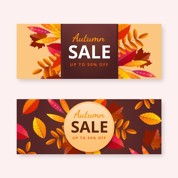 Realistic horizontal autumn sale banners set