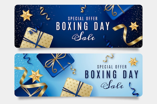 Free Vector realistic horizontal boxing day sale banners set