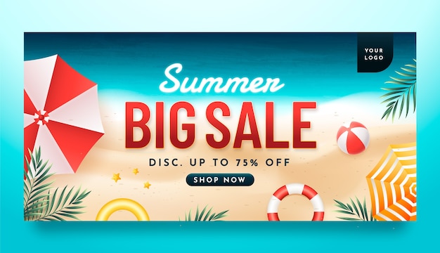 Realistic horizontal sale banner template for summer season