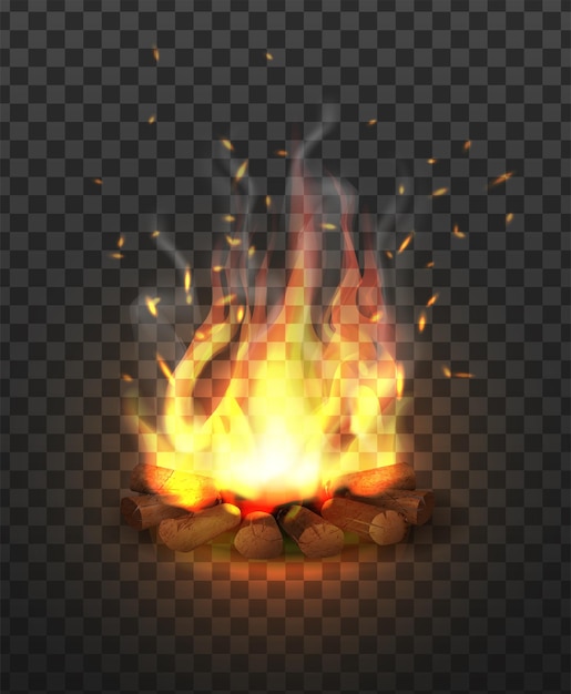 Free Vector realistic icon campfire with lump wood on transparent background