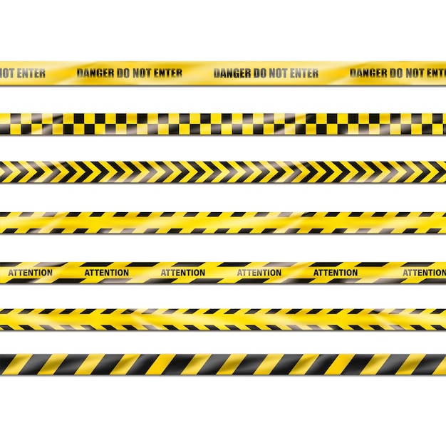 Free Vector realistic icon collection of yellow danger ribbons for crime scenes attention sites construction works