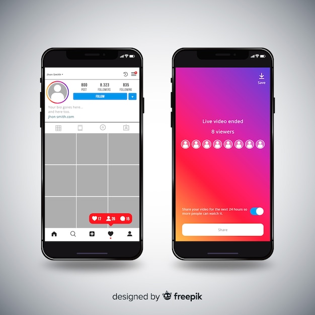 Free vector realistic instagram photo frame on smartphone collection