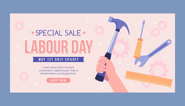 Realistic labor day sale horizontal banner template