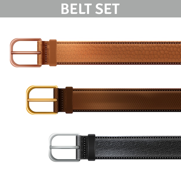 Free vector realistic leather belts set with metal buckles