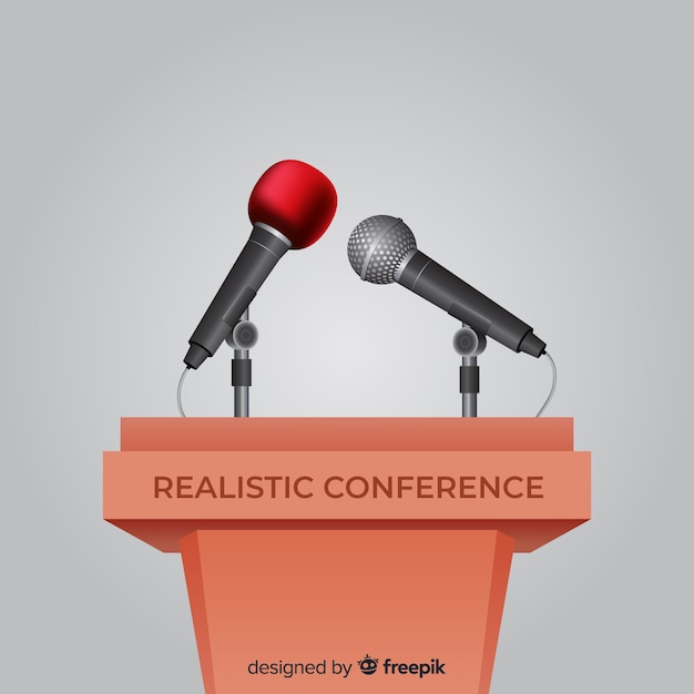 Free Vector realistic lectern conference with microphone