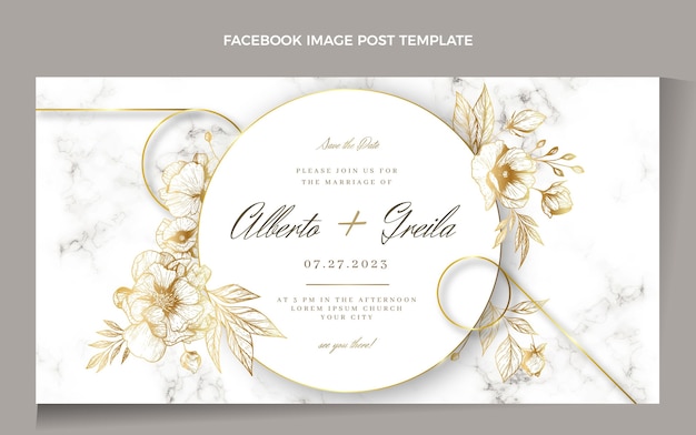 Realistic luxury golden wedding facebook post