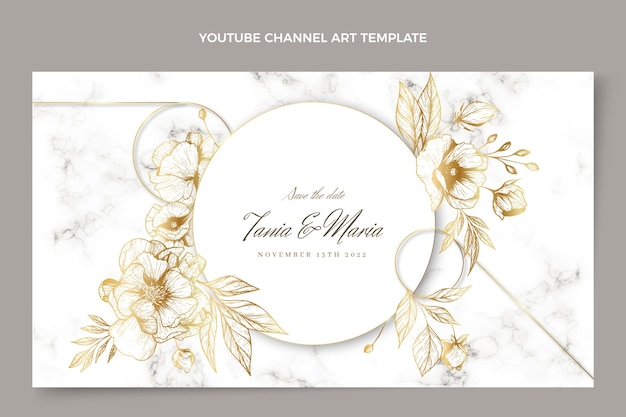 Realistic luxury golden wedding youtube channel art