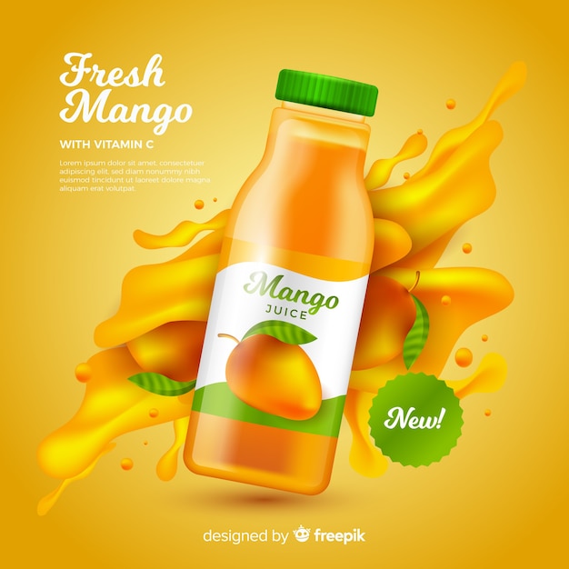 Realistic mango juice ad template