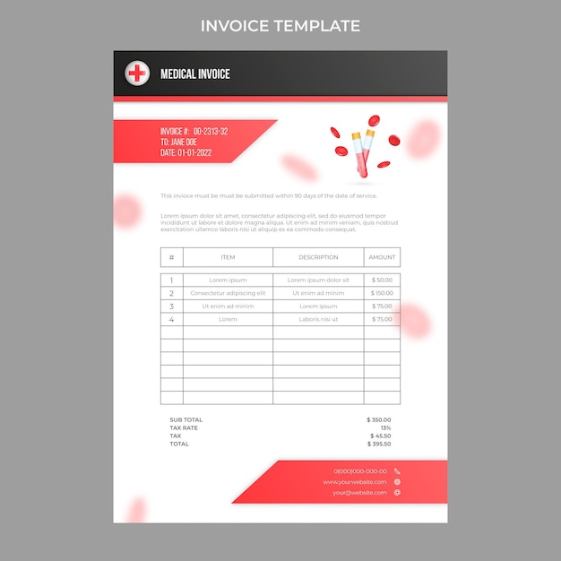 Realistic medical invoice template