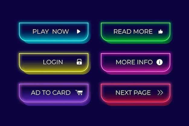 Free Vector realistic neon call to action button set