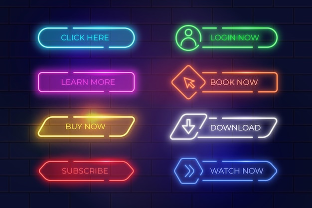 Free Vector realistic neon cta button collection