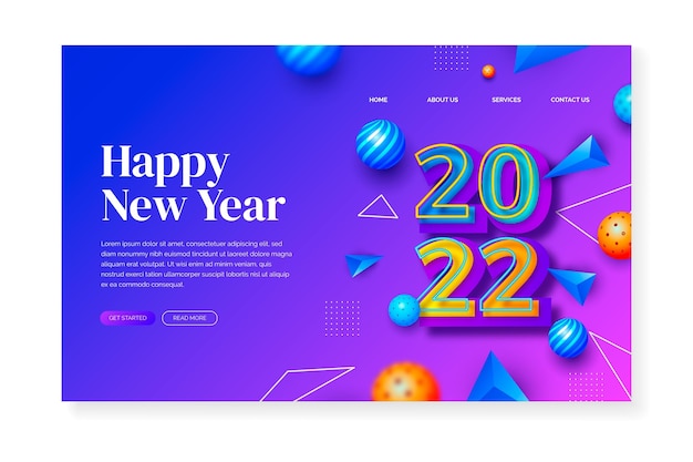 Realistic new year landing page template