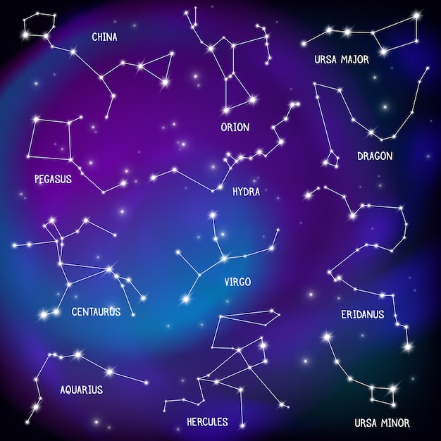 Free Vector realistic night sky poster with constellations