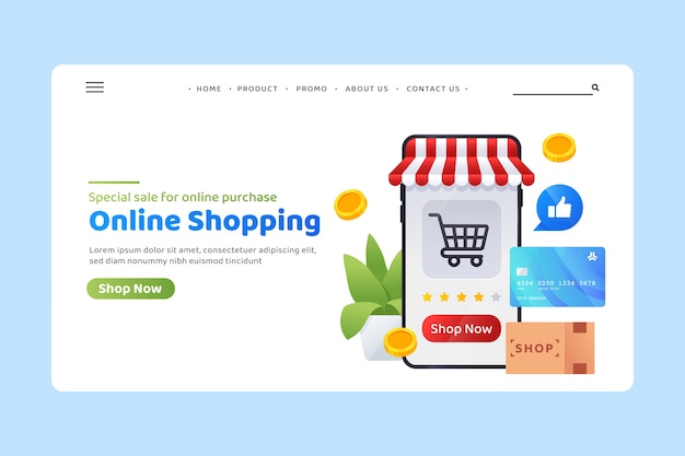 Free vector realistic online shopping landing page template