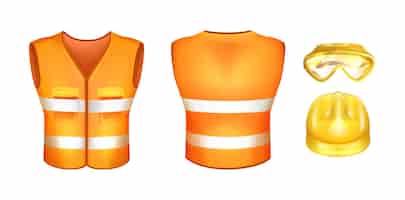 Free vector realistic safety vest with construction helmet and protective glasses
