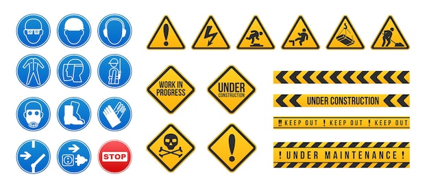 Free vector realistic set of under construction tapes and warning signs isolated vector illustration