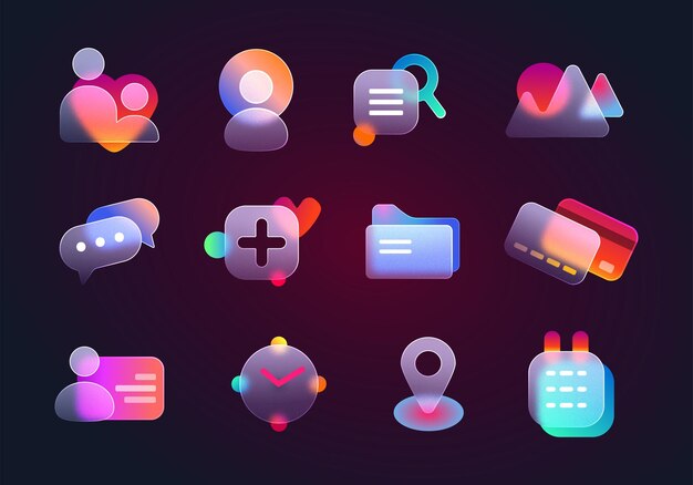 Realistic set of glassmorphism ui icons for website or mobile app vector illustartion of location ch