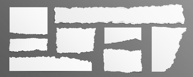 Realistic set of ripped white paper sheets png