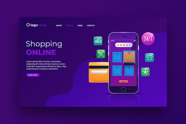 Realistic shopping online landing page theme