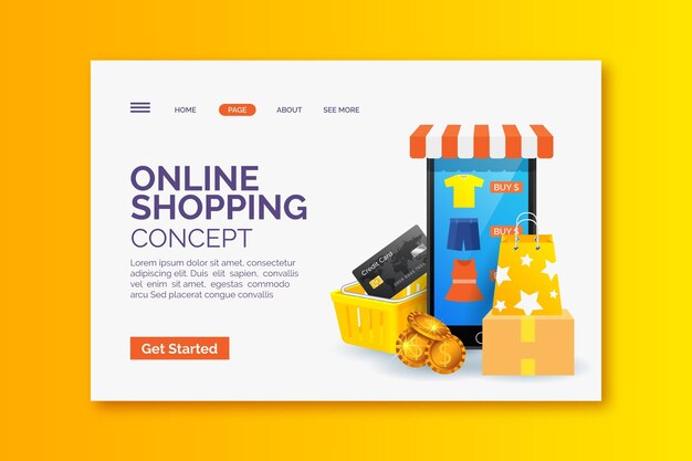 Realistic shopping online landing page