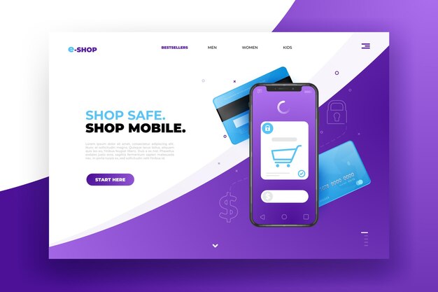 Realistic shopping online landing page