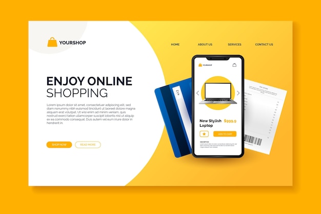 Realistic shopping online landing page