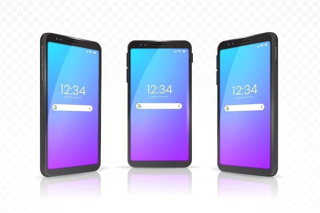 Realistic smartphone with case in different views