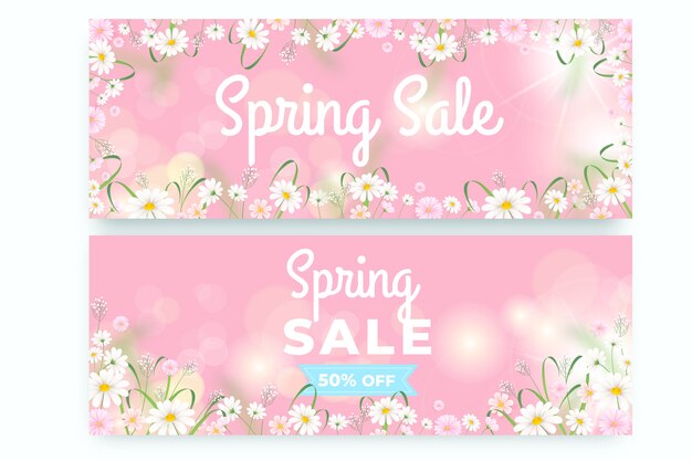 Realistic spring sale horizontal banners set