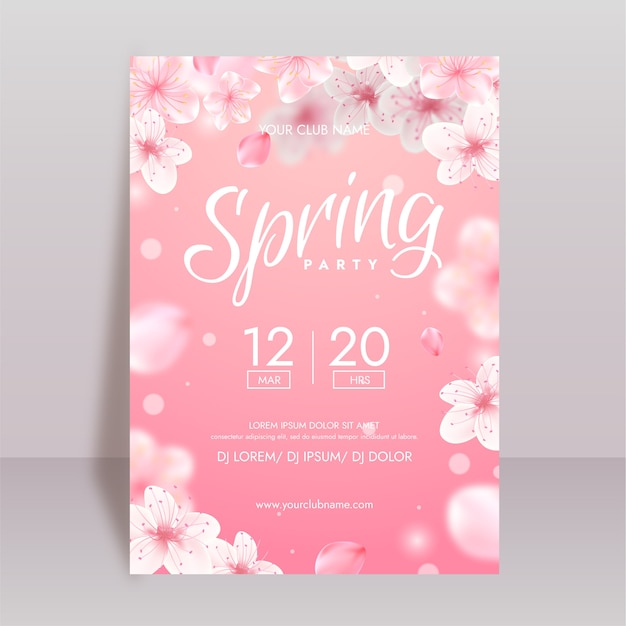 Free vector realistic spring vertical poster template with cherry blossom