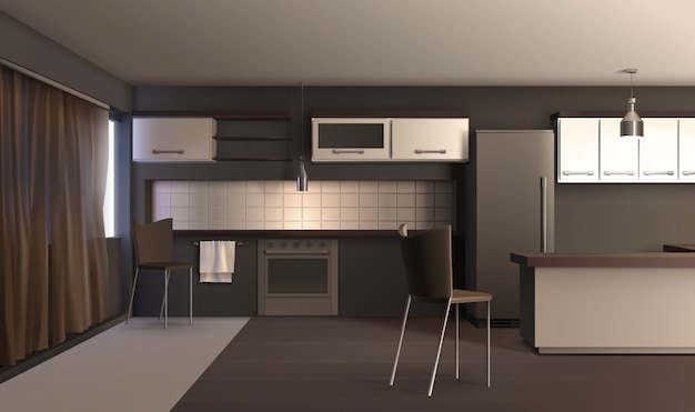 Free Vector realistic style apartment kitchen 