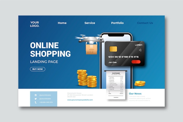 Realistic template shopping online landing page