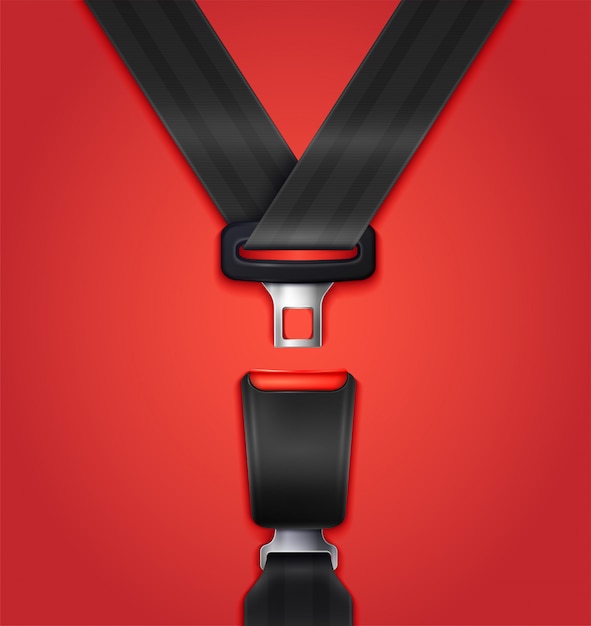 Free vector realistic unblocked passenger seat belt with fastener and black strap illustration