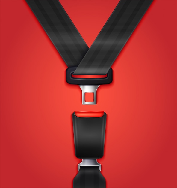 Realistic unblocked passenger seat belt with fastener and black strap illustration