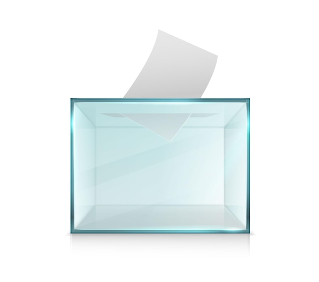 realistic vector icon. Ballot box made of glass. Election concept. Isolated on white background.