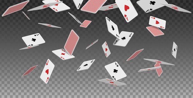 Free Vector realistic vector icon flying playing cards of aces of diamonds clubs spades and hearts on transpare