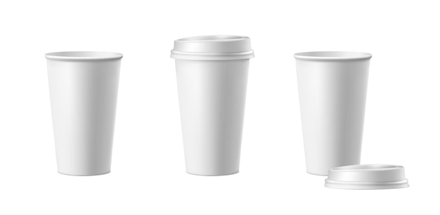 Free Vector realistic vector icon illustration white paper coffee cups with and withuot lid isolated on whi