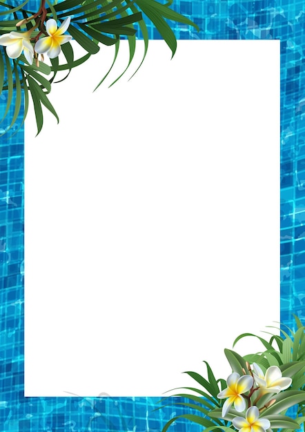 Free Vector realistic vector illustration summer banner with copy space and pool frame with flowers