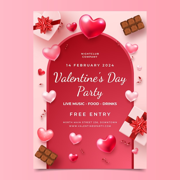 Free Vector realistic vertical poster template for valentines day celebration