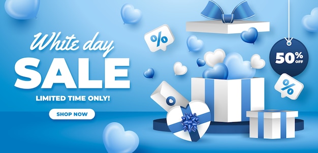 Free Vector realistic white day sale horizontal banner template