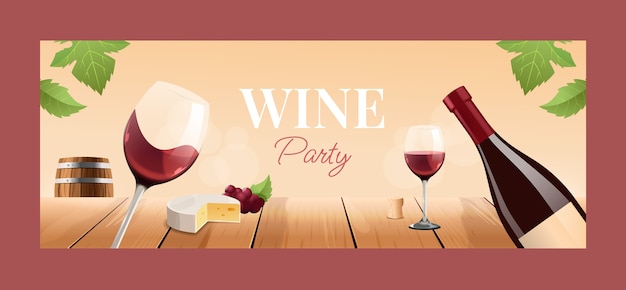 Free Vector realistic wine party facebook cover