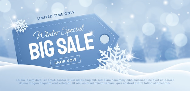 Realistic winter sale banner template